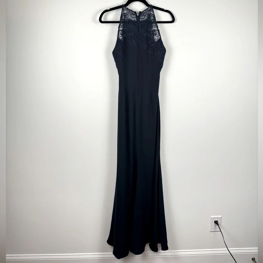 Badgley Mischka Navy Lace Maxi Dress Size 4